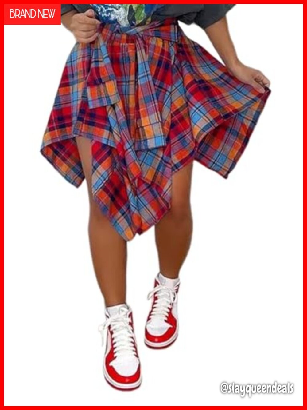 Women's Plaid High Waist Tie Front Pleated Mini Skirt A-Line Party Club